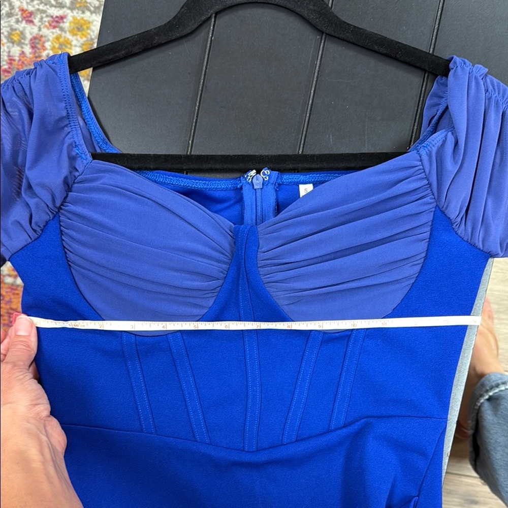 Bluebell Collection Blue Ruched Asymmetrical Mini Dress - Picture 4 of 6